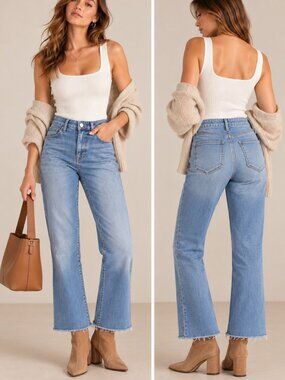 L'AGENCE Blue High Rise Cropped Bootcut Raw Hem Jeans Size 25
